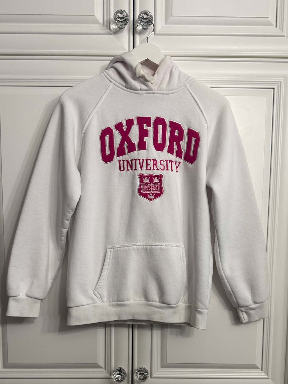 Official Oxford University White Hoodie Pink Embroidered Logo Pullover Size XL